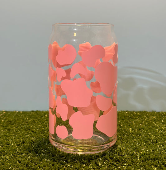 Pink Cow Print Can Glass