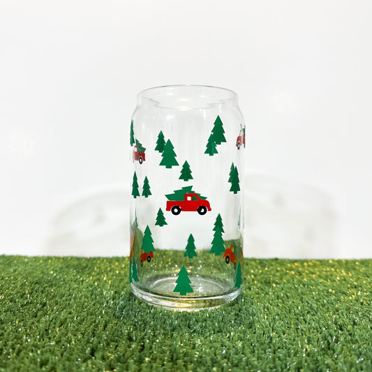 Christmas Tree Farm Can Glass