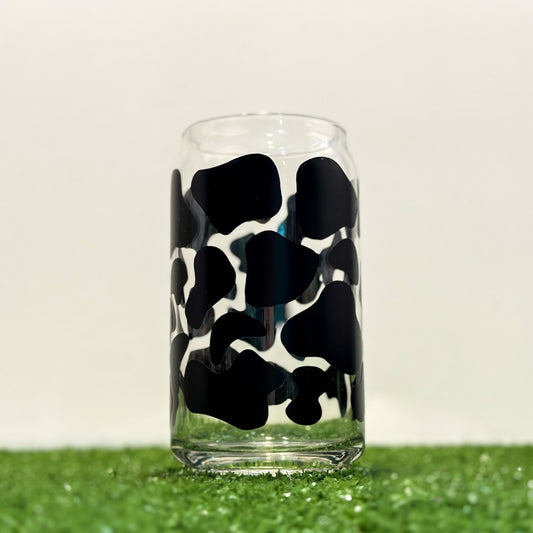 Dairy Delight Cow Print Can Glass