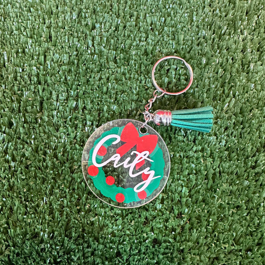 Green Wreath Personalized Keychain