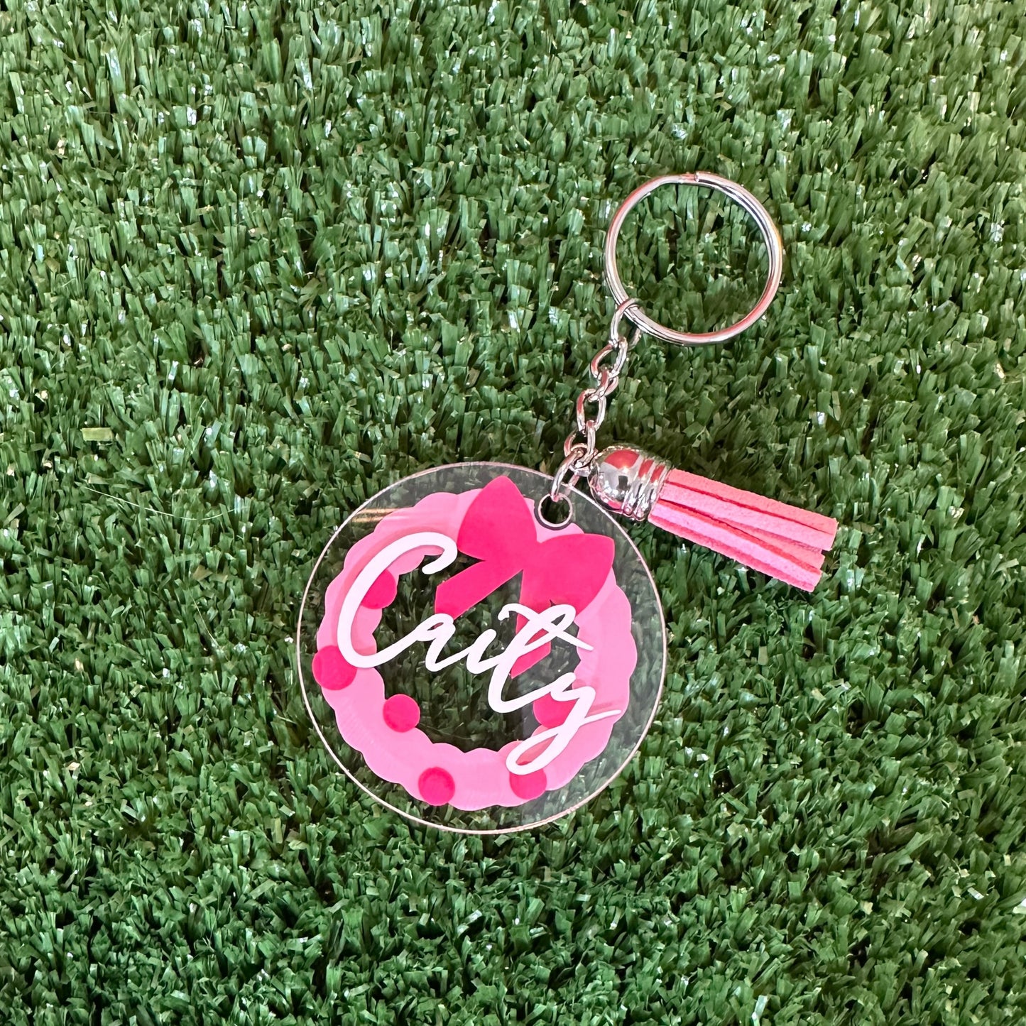 Pink Wreath Personalized Keychain