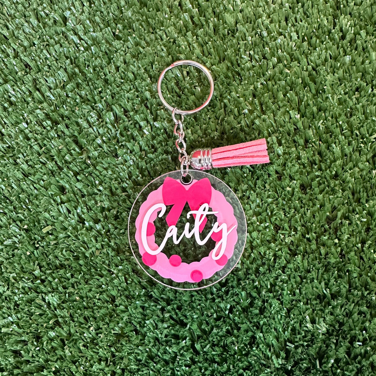 Pink Wreath Personalized Keychain