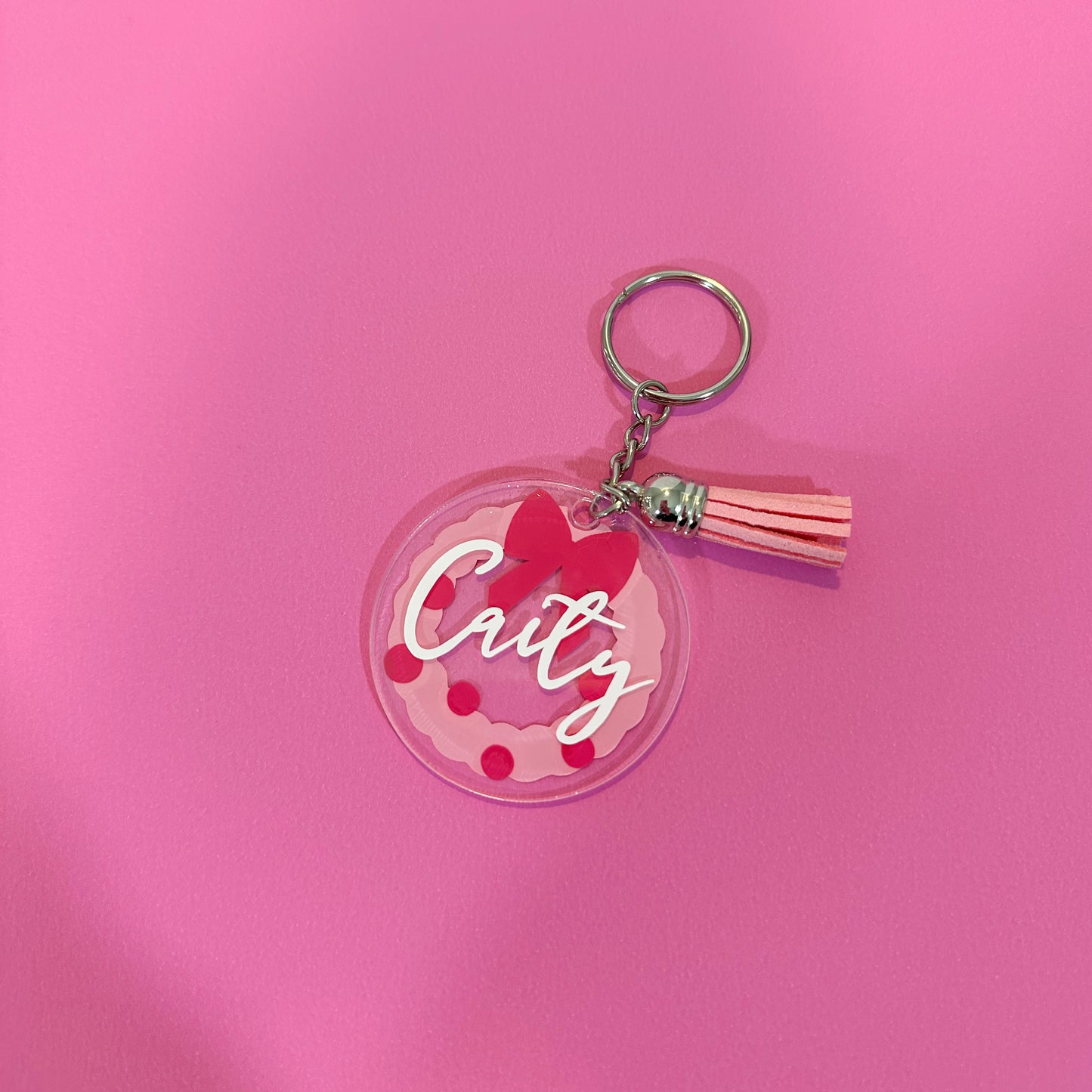 Pink Wreath Personalized Keychain