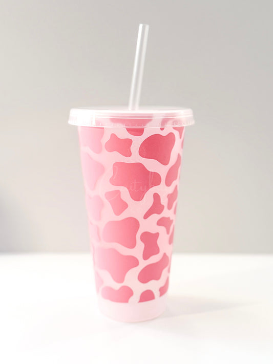 Pink Cow Print Cold Cup