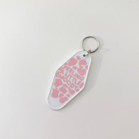 Pink Cow Print "Feeling a Little Moody" Keychain